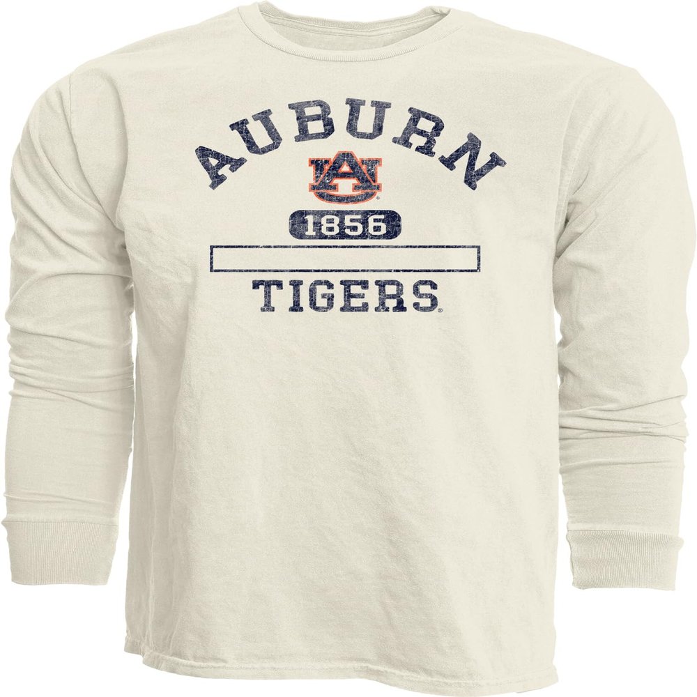 Auburn Tigers NCAA Officially Licensed Long Sleeve T-Shirt Ivory Dyed Ringspun, XX-Large
