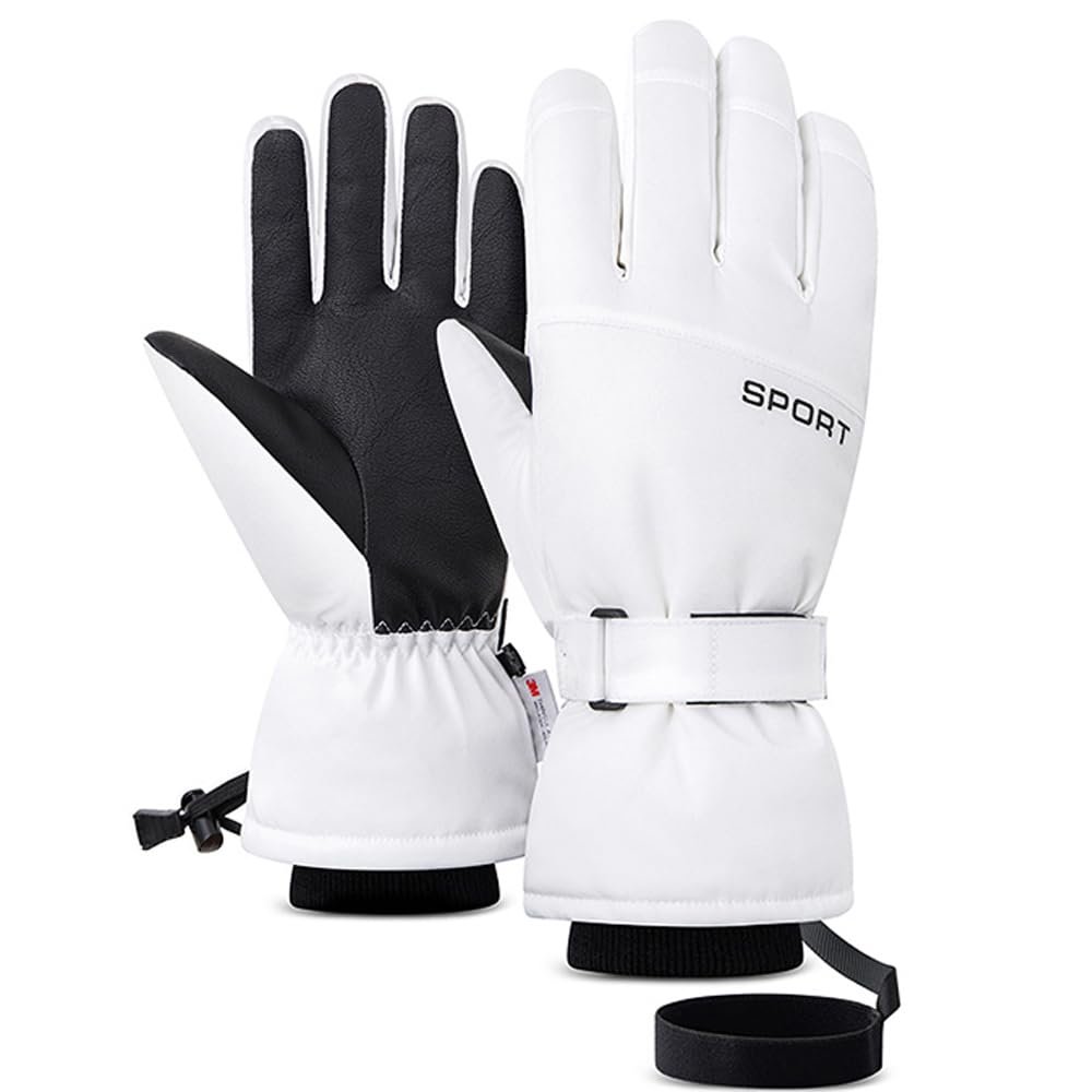 ALTALIVA Waterproof Windproof Moisture-Wicking Quick-Drying Warm Touchscreen Snowboard Winter Ski Men & Women Gloves for Skiing Running Cycling Sports (White(Upgrated),M)