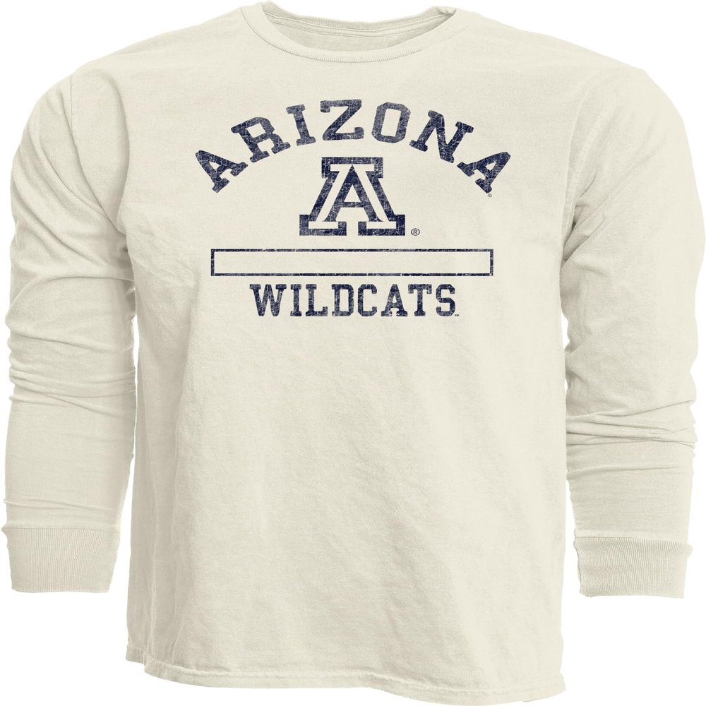 Arizona Wildcats NCAA Officially Licensed Long Sleeve T-Shirt Ivory Dyed Ringspun, X-Large