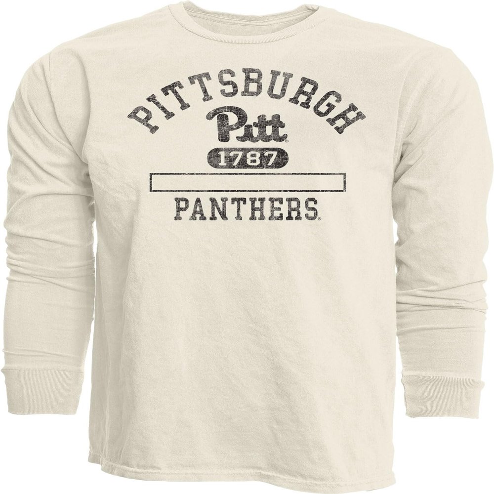 Pittsburgh Panthers NCAA Officially Licensed Long Sleeve T-Shirt Ivory Dyed Ringspun, XX-Large