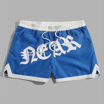Men's Shorts Guys Letter Graphic Drawstring Waist Contrast Trim Shorts Shorts for menMIELEU (Color : Blue, Size : Medium)