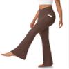 DLOODA Women's Flare Leggings with Pockets Crossover High Waisted Bootcut Yoga Pants Tummy Control Bell Bottom Leggings Brown view 1