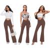DLOODA Women's Flare Leggings with Pockets Crossover High Waisted Bootcut Yoga Pants Tummy Control Bell Bottom Leggings Brown view 2