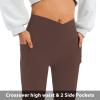 DLOODA Women's Flare Leggings with Pockets Crossover High Waisted Bootcut Yoga Pants Tummy Control Bell Bottom Leggings Brown view 3