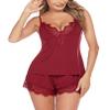 Avidlove Sexy Pajama Sets Cami Shorts Pj Set Two Piece Sleep Shorts Sleepwear Wine Red view 1