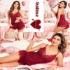 Avidlove Sexy Pajama Sets Cami Shorts Pj Set Two Piece Sleep Shorts Sleepwear Wine Red view 4