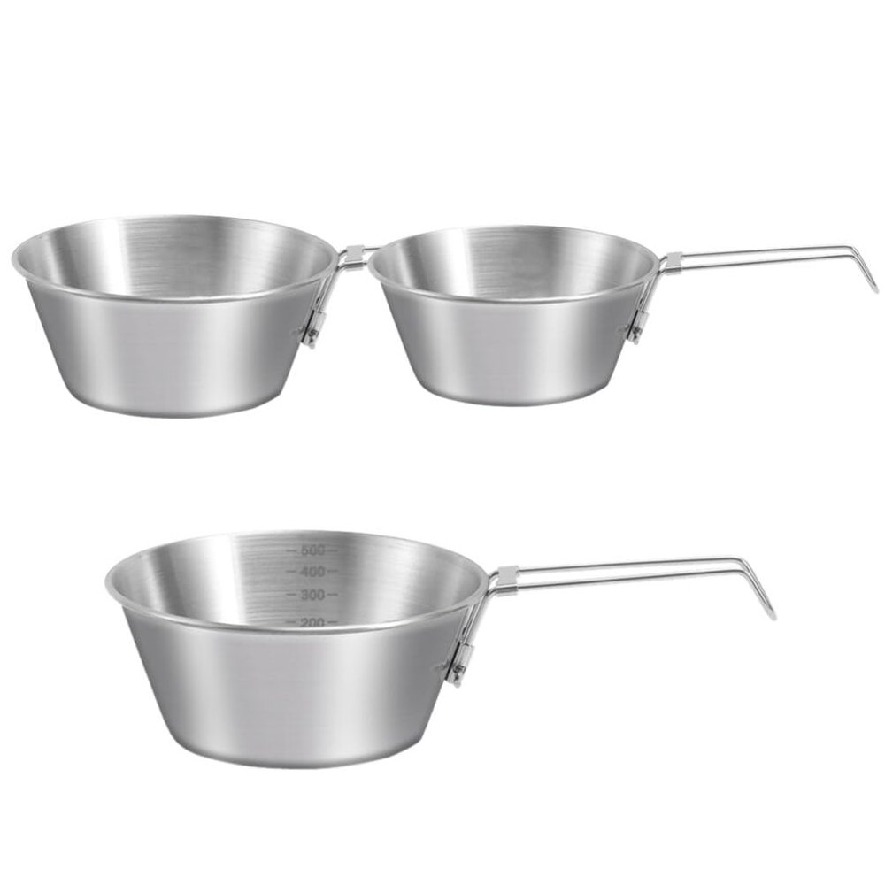 BESPORTBLE 3pcs Stainless Steel Camping Bowl with Foldable Handle Portable Multi-use Food Bowls for Outdoor Cooking Picnic and Travel Stainless Steel Easy to Clean Design