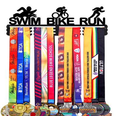 Goutoports Medal Display Hanger - Triathlon Athletic Competition Sport Award Plaques Holder Rack for Wall Mount - Black Steel Metal Holder With 12 Hooks Hold Up 60 Medals Easy to Install