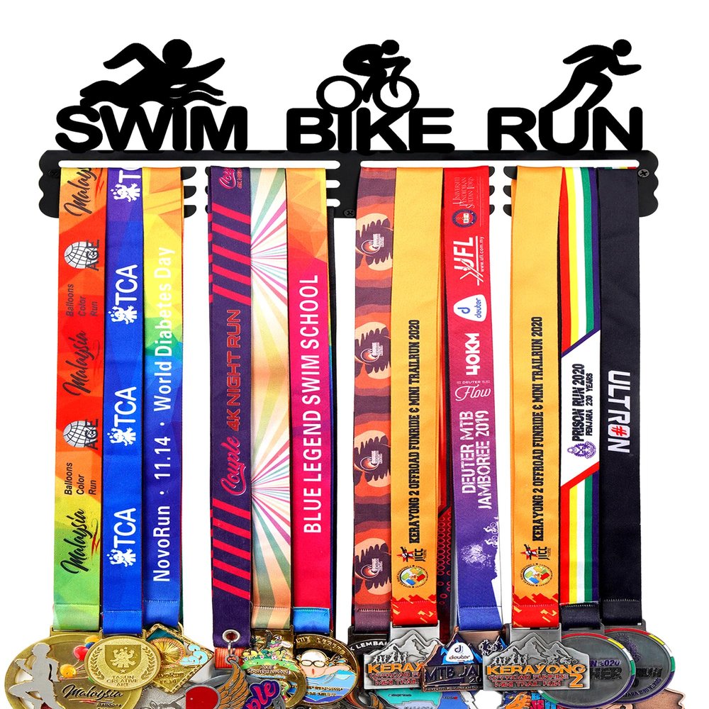 Goutoports Medal Display Hanger - Triathlon Athletic Competition Sport Award Plaques Holder Rack for Wall Mount - Black Steel Metal Holder With 12 Hooks Hold Up 60 Medals Easy to Install