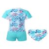 Hedmy Girls Rash Guard 3-Piece Swimsuit Set Short Sleeve Top Shorts Bikini Bottoms with UPF50+ Sun Protection Leaf 8 Years view 2