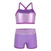 Nikiikoo Kids Girls 2Pcs Activewear Set Gymnastics Dance Sports Bra Crop Tops and Booty Shorts Tankini Swimsuit D#Lavender10 12 Years view 1