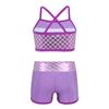 Nikiikoo Kids Girls 2Pcs Activewear Set Gymnastics Dance Sports Bra Crop Tops and Booty Shorts Tankini Swimsuit D#Lavender10 12 Years view 2