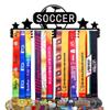 Goutoports Soccer Medal Display Hanger - Sport Award Ribbon Plaques Holder Rack for Wall Mount - Black Steel Metal Holder with 12 Hooks Hold Up 60 Medals Easy to Install view 1