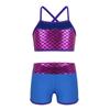 Nikiikoo Kids Girls 2Pcs Activewear Set Gymnastics Dance Sports Bra Crop Tops and Booty Shorts Tankini Swimsuit D#Blue08 10 Years view 1