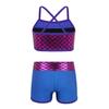 Nikiikoo Kids Girls 2Pcs Activewear Set Gymnastics Dance Sports Bra Crop Tops and Booty Shorts Tankini Swimsuit D#Blue08 10 Years view 2