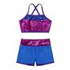 Nikiikoo Kids Girls 2Pcs Activewear Set Gymnastics Dance Sports Bra Crop Tops and Booty Shorts Tankini Swimsuit D#Blue08 10 Years view 3