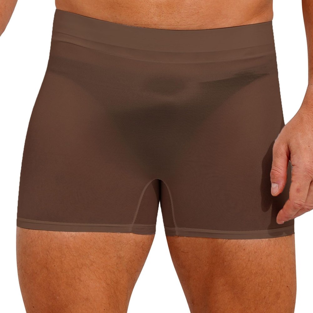 ACSUSS Men's See Through Shorts Mesh Stretchy Low Rise Short Pants Underwear Swim Trunk Coffee One Size