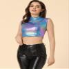 Allegra K Metallic Top for Women's Sleeveless Crop Shirts Zipper Shiny Halloween Party Tank Tops X-Large Blue Silver view 4