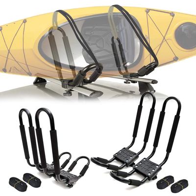 fenqing-y Aluminum J-Bar Rack Universal Kayak Roof Rack Canoe Boat Surf Ski Carrier Roof Top Mount for Vehicle, 4Pcs