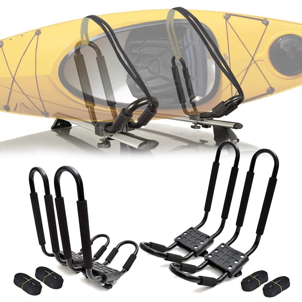 fenqing-y Aluminum J-Bar Rack Universal Kayak Roof Rack Canoe Boat Surf Ski Carrier Roof Top Mount for Vehicle, 4Pcs