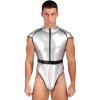 YOOJIA Mens Wetlook Patent Leather Bodysuit Hjgh Cut Leotard Jumpsuit Catsuit Astronaut Cosplay Costume Silver XX-Large view 2