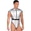 YOOJIA Mens Wetlook Patent Leather Bodysuit Hjgh Cut Leotard Jumpsuit Catsuit Astronaut Cosplay Costume Silver XX-Large view 3