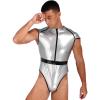 YOOJIA Mens Wetlook Patent Leather Bodysuit Hjgh Cut Leotard Jumpsuit Catsuit Astronaut Cosplay Costume Silver XX-Large view 4