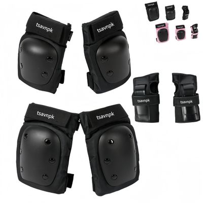 Adult Knee and Elbow Pads Set with Wrist Guards  Skateboarding Protective Gear for Adults, Adjustable Protective Pads for Roller Skating, BMX, Cycling (Black)