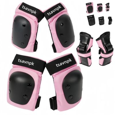 Adult/Youth Knee and Elbow Pads ,Wrist Guards for Adult,Women, 6 in 1 Protective Gear Set for Skateboarding Biking Roller Skating Cycling Outdoor (Medium, Pink)