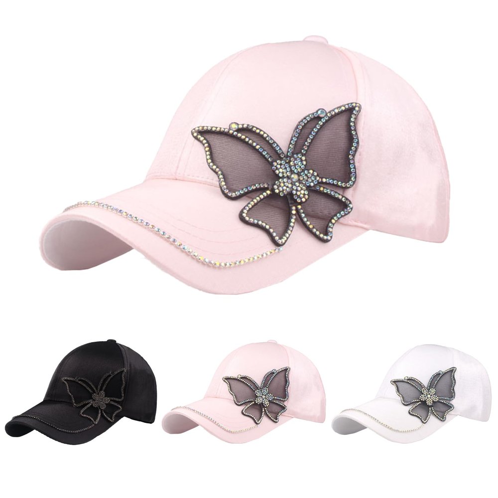 Bling Hat for Women Butterfly Rhinestones Baseball Caps Hats Fashion Bling Rhinestone Studded Sun hat Adjustable Hip Hop Hat