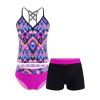 iiniim Big Girls 3pcs Tankini Swimsuit Tank Top with Boyshort Briefs Sets Summer Beach Bathing Suit Rose Red Geometry Shorts Set 12 view 3