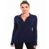 AmlieBoutik Women Collar V Neck Cable Knit Long Sleeve Pullover Sweater(Blue Small) view 1