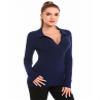 AmlieBoutik Women Collar V Neck Cable Knit Long Sleeve Pullover Sweater(Blue Small) view 3