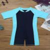 Hularka Kids Boys Girls One-Piece Thermal Wetsuit Short Sleeves Rash Guard Sun Protection Swimsuit Zippered Shorty Swimwear Navy Blue&Sky Blue 10-12 view 3