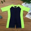 Hularka Kids Boys Girls One-Piece Thermal Wetsuit Short Sleeves Rash Guard Sun Protection Swimsuit Zippered Shorty Swimwear Navy Blue&Fluorescen 10-12 view 3
