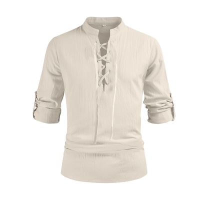 ATTBEA Mens Pirate Renaissance Costume Pirate Shirt Long Sleeves Medieval Viking Gothic Celtic Pirate Vest for Unisex Halloween Costume