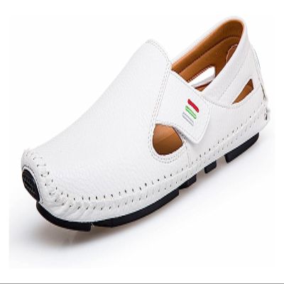 Men's Leather Square Toe Soft Sole Loafers Breathable Comfortable Slip On Shoes Casual Fashion Walking Driving Shoes (Color : White-a, Size : 8.5)