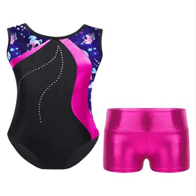 winying Kids Girls Two Piece Unitard Leotard Stretchy Fitness Bodysuit Gymnastic Dancewear Rose G 8 Years