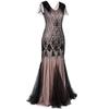 1920s Dresses for Women Great Gatsby Dress Roaring 20s Costumes Beaded Sequin Dress Prom Gown Ball Evening Maxi Dress V Neck Sleeveless 1920s Dresses for Women Black + Pink Small view 2
