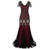 1920s Dresses for Women Great Gatsby Dress Roaring 20s Costumes Beaded Sequin Dress Prom Gown Ball Evening Maxi Dress V Neck Sleeveless 1920s Dresses for Women Wine Red + Gold Medium view 1