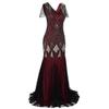 1920s Dresses for Women Great Gatsby Dress Roaring 20s Costumes Beaded Sequin Dress Prom Gown Ball Evening Maxi Dress V Neck Sleeveless 1920s Dresses for Women Wine Red + Gold Medium view 2
