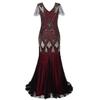 1920s Dresses for Women Great Gatsby Dress Roaring 20s Costumes Beaded Sequin Dress Prom Gown Ball Evening Maxi Dress V Neck Sleeveless 1920s Dresses for Women Wine Red + Gold Medium view 3