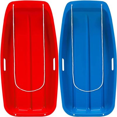35" x 17" Lightning Snow Sled,2 Pack Plastic Toboggan Snow Sleds with 2 Handles and Pull Rope, Winter Snow Sleds for Adults (2 Pack)