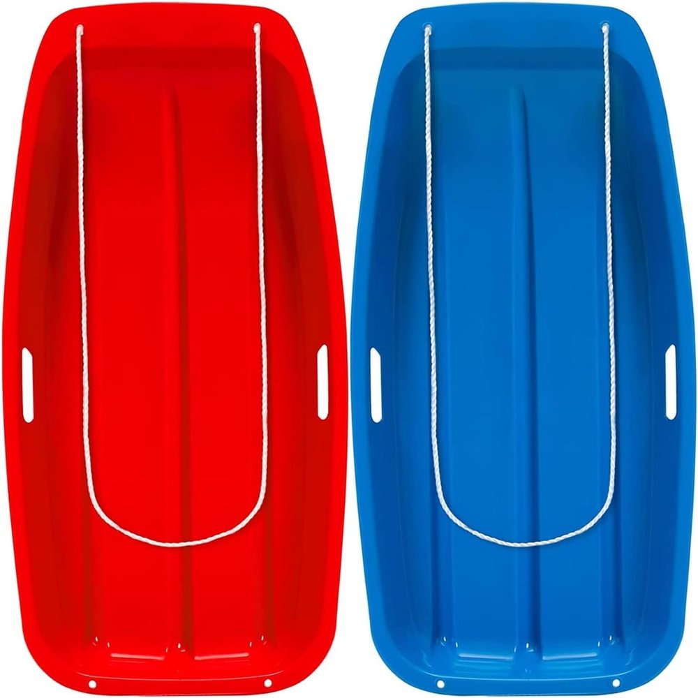 35" x 17" Lightning Snow Sled,2 Pack Plastic Toboggan Snow Sleds with 2 Handles and Pull Rope, Winter Snow Sleds for Adults (2 Pack)