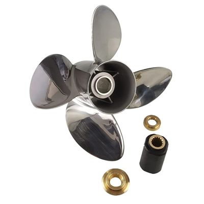 Xspeed Stainless Steel 4 Blades Outboard Propeller with Interchangeable Hub Kits for 4-3/4" Gearcase Suzuki 150-300hp Engines,15 Spline Tooth,RH/LH(14 1/2x15 LH)