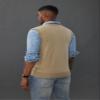 PJ PAUL JONES Mens Casual V-Neck Sweater Vest Sleeveless Wool Blended Pullover Sweater Vest Lightweight Light Tan L view 3