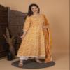 Meera Fab Women's Cotton Printed Anarkali Kurta With Palazzo & Dupatta Set Medium Yellow view 3