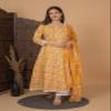 Meera Fab Women's Cotton Printed Anarkali Kurta With Palazzo & Dupatta Set Medium Yellow view 4