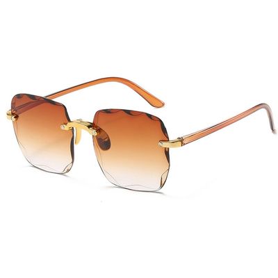 Classic Vintage Square Sunglasses Woman Gradient Mirror Frameless Sun Glasses Female Retro Fashion Rimless,gradient tea,One size