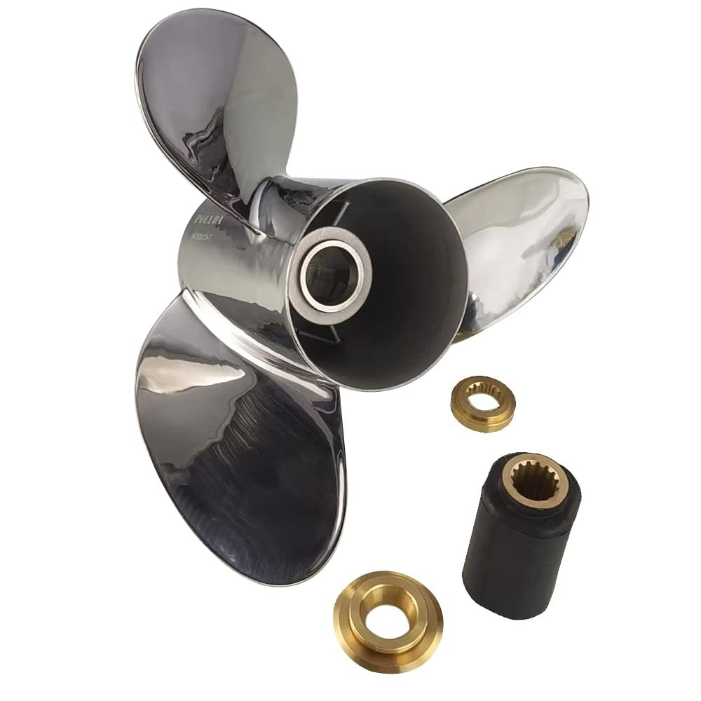 Xspeed Stainless Steel Upgrade 3 Blades Outboard Propeller with Interchangeable Hub Kits for 4-3/4" Gearcase Suzuki 150-300hp Engines,15 Spline Tooth,RH/LH(14x19 LH)